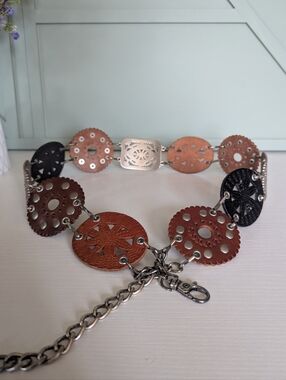 Fossil Brown Suede Cutout Leather Link Belt